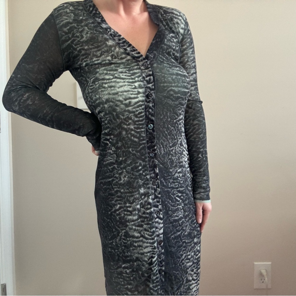 FUZZI Jean Paul Gaultier Leopard Animal Print Long Sleeve Button Down Dress